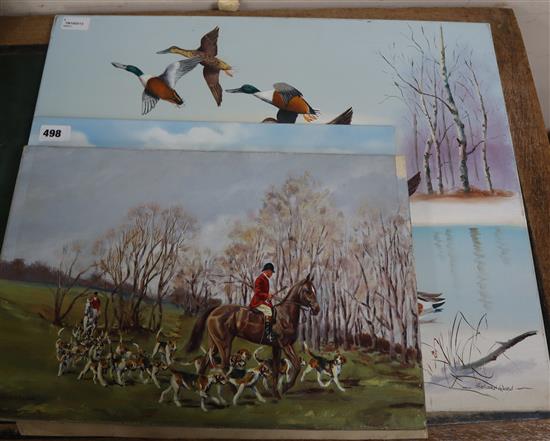 Ben Catlow (20th century), Hunting scene, signed, oil on canvas and two other paintings